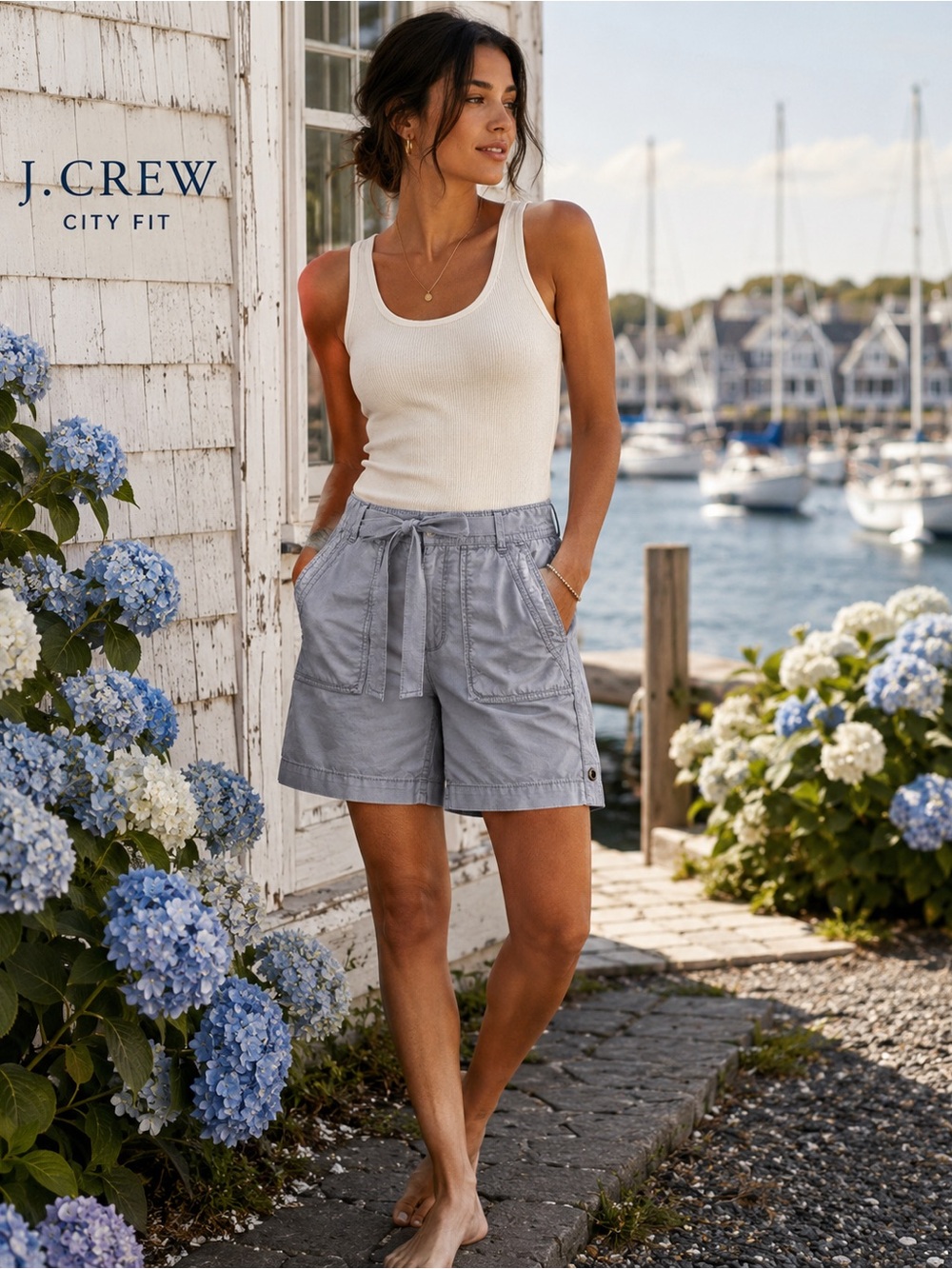 Vintage J.Crew City Fit Utility Shorts Blue Gray Roll Tab Sz 4